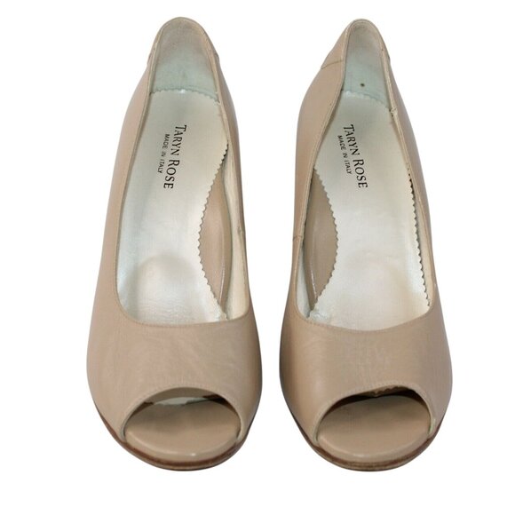 Taryn Rose Womens Sz 9 Beige Floral Embellishment Block Heel Pumps Open Toe - Picture 5 of 11